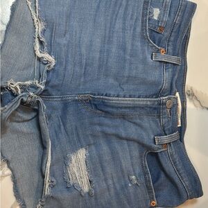 Women's Blue Distressed Denim Shorts